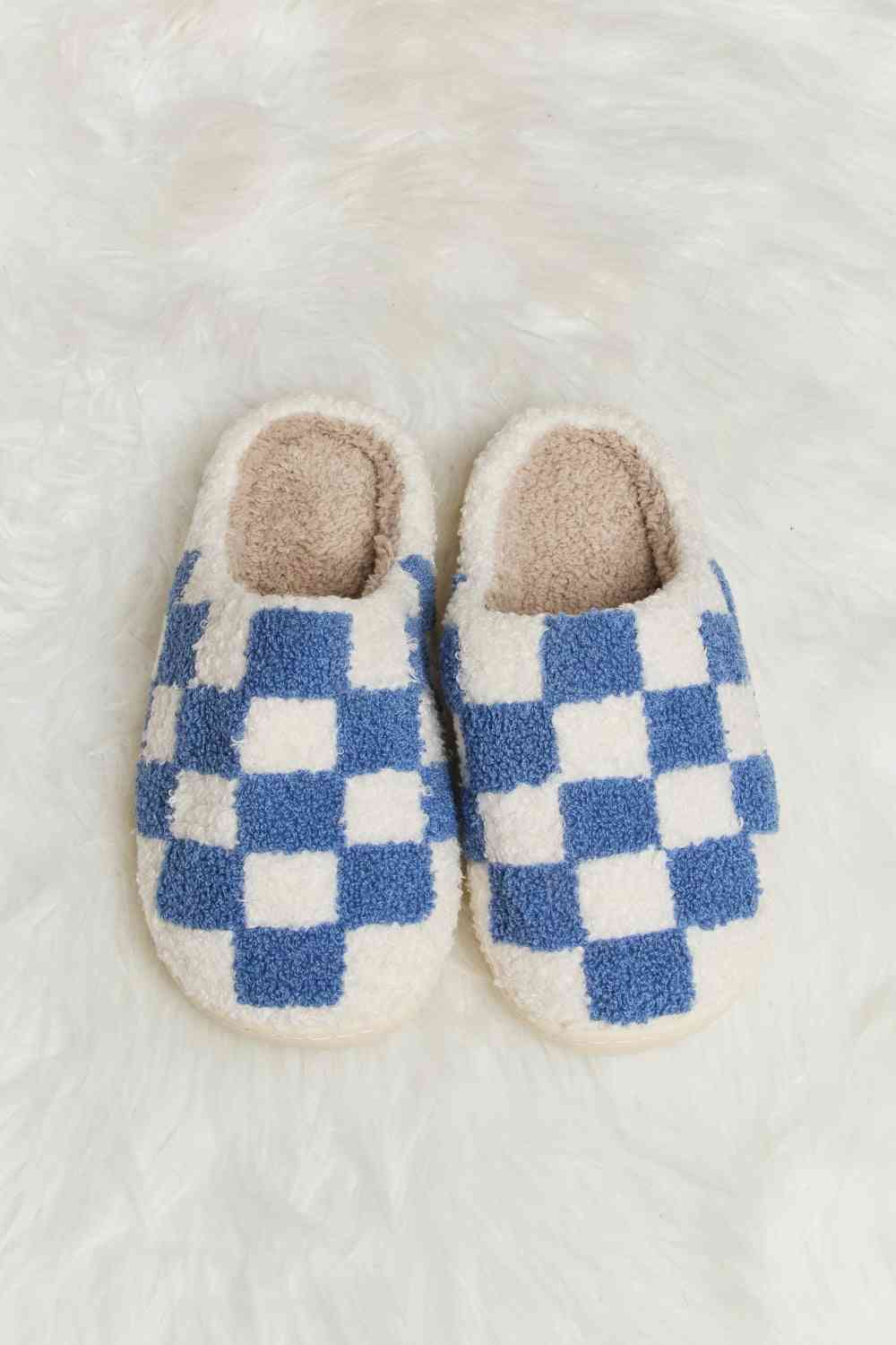Checkered Print Plush Slide Slippers - Accessories - Shoes - 16 - 2024