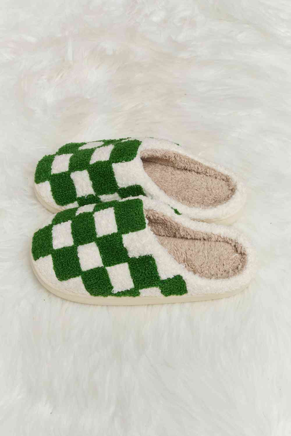 Checkered Print Plush Slide Slippers - Accessories - Shoes - 24 - 2024