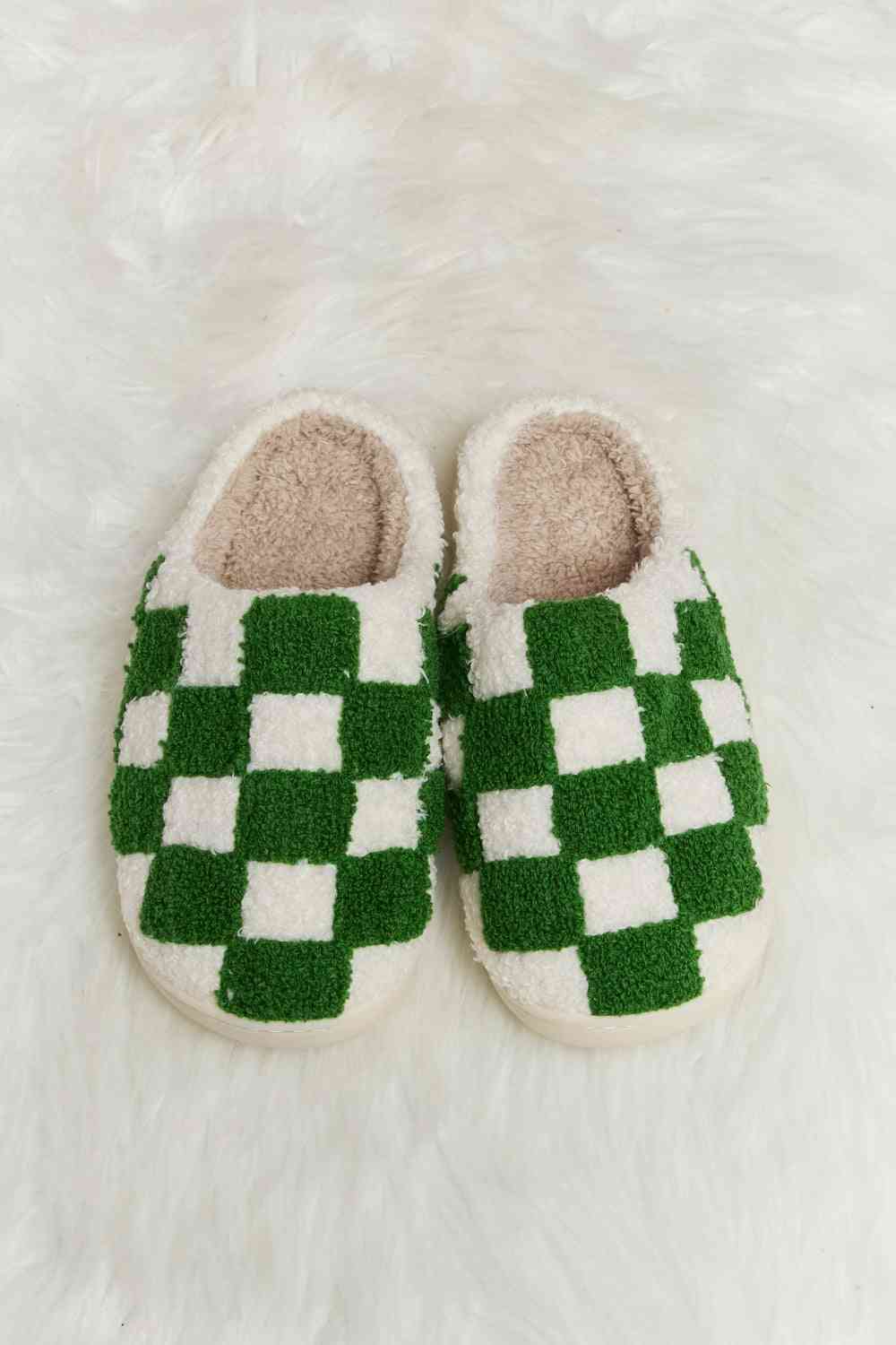 Checkered Print Plush Slide Slippers - Accessories - Shoes - 22 - 2024