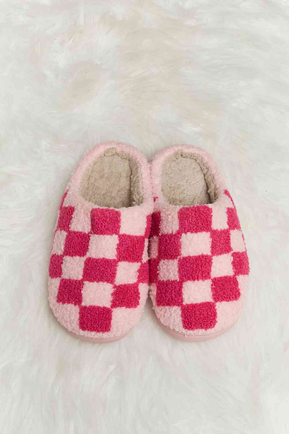 Checkered Print Plush Slide Slippers - Accessories - Shoes - 9 - 2024