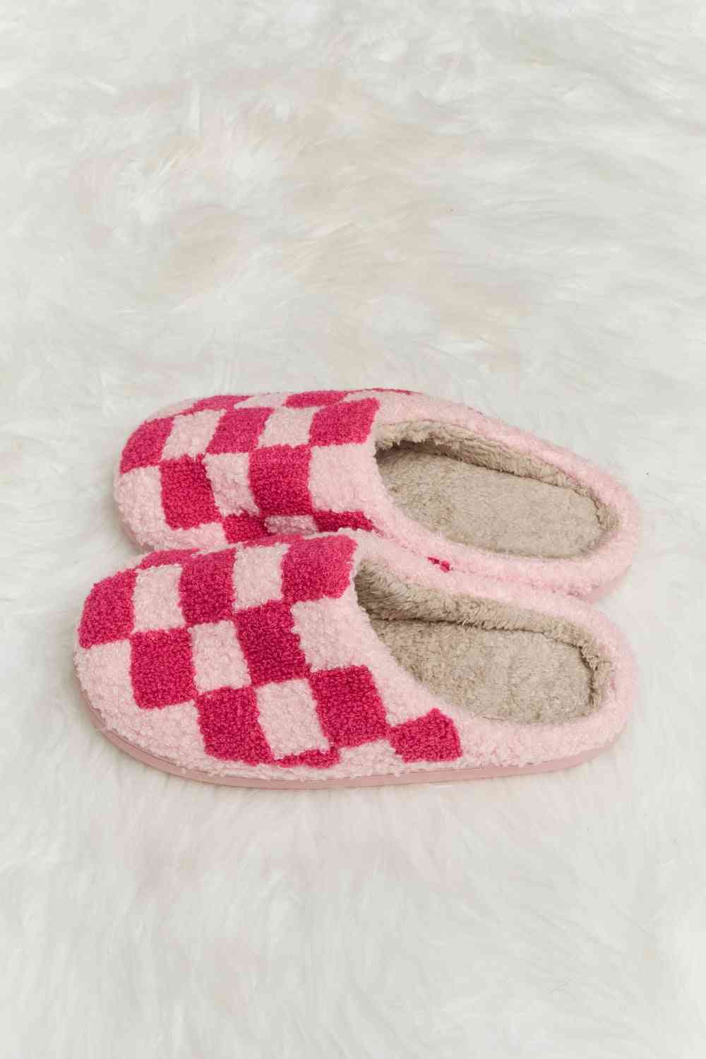 Checkered Print Plush Slide Slippers - Accessories - Shoes - 12 - 2024