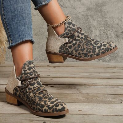 Contrast Canvas Low Heel Boots - Leopard / 35(US4) - Accessories - Shoes - 1 - 2024