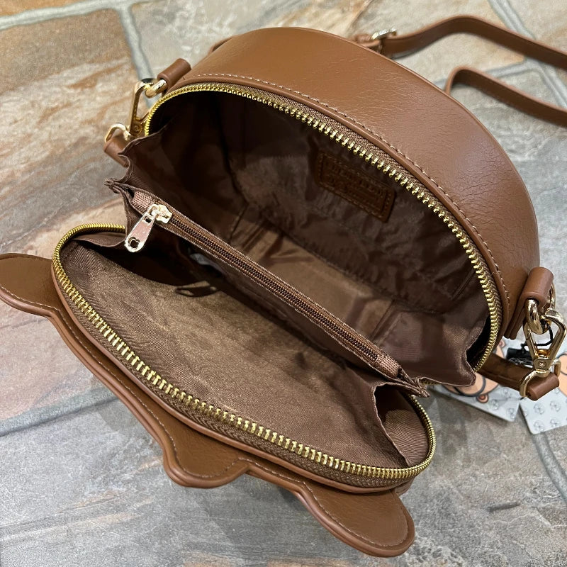 CREAM BEAR Round Leather Crossbody Bag - Luxury Cartoon Shoulder Bag - Brown - Accessories - Handbags - 3 - 2024