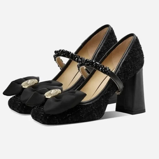 Crystal High Heels Mary Jane Sandals - Sweet Bow Pumps - Black / 39 - Accessories - Shoes - 2 - 2024