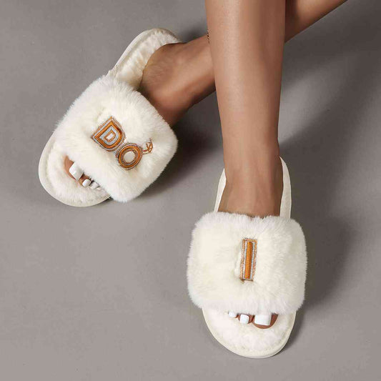 Faux Fur Open Toe Slippers - White / S - Accessories - Shoes - 1 - 2024