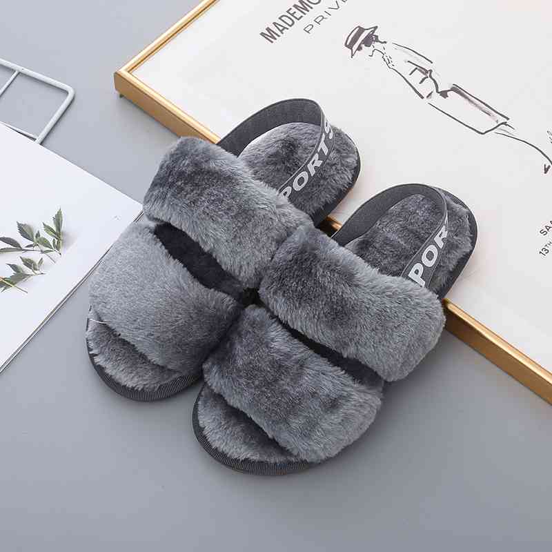 Faux Fur Open Toe Slippers - Gray / S - Accessories - Shoes - 14 - 2024