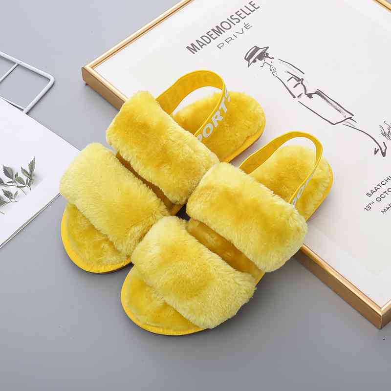 Faux Fur Open Toe Slippers - Yellow / S - Accessories - Shoes - 20 - 2024