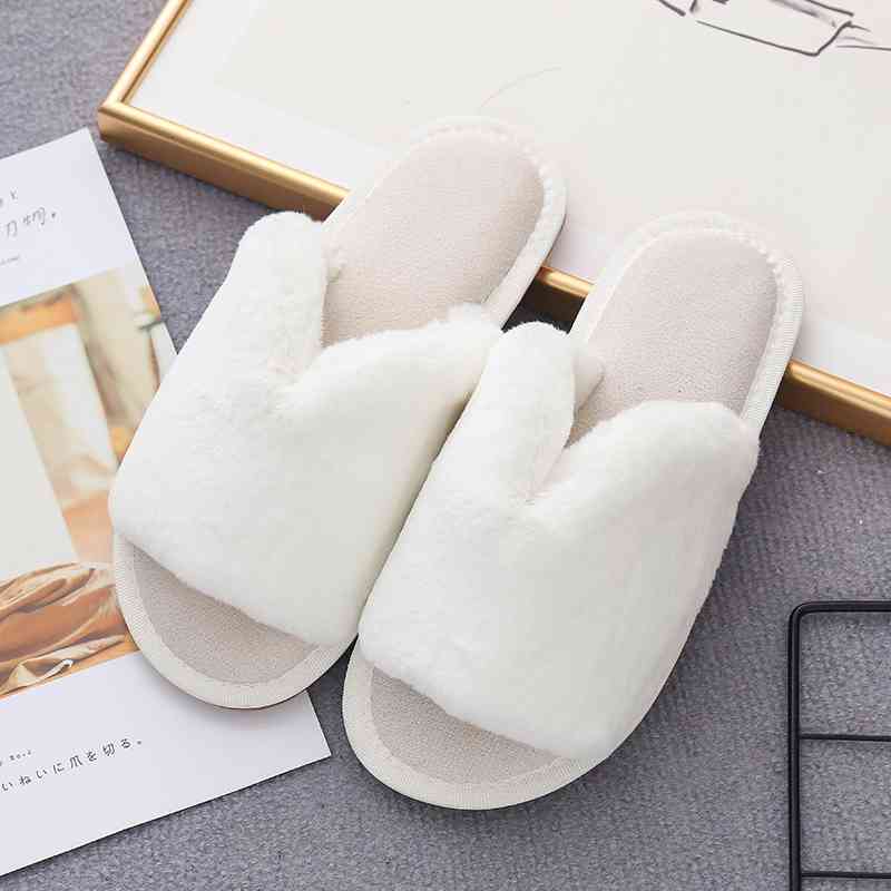 Faux Fur Open Toe Slippers - White / S - Accessories - Shoes - 19 - 2024
