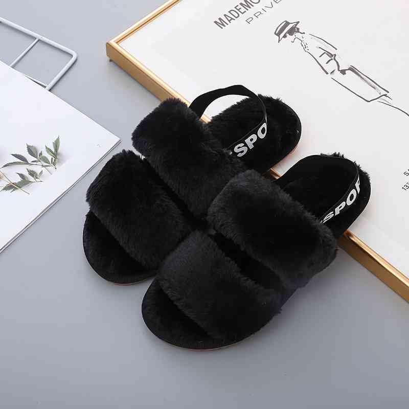 Faux Fur Open Toe Slippers - Black / S - Accessories - Shoes - 12 - 2024