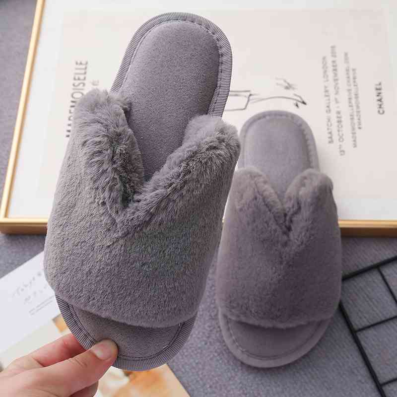 Faux Fur Open Toe Slippers - Accessories - Shoes - 12 - 2024