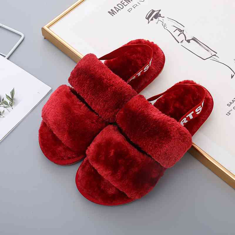 Faux Fur Open Toe Slippers - Red / S - Accessories - Shoes - 22 - 2024