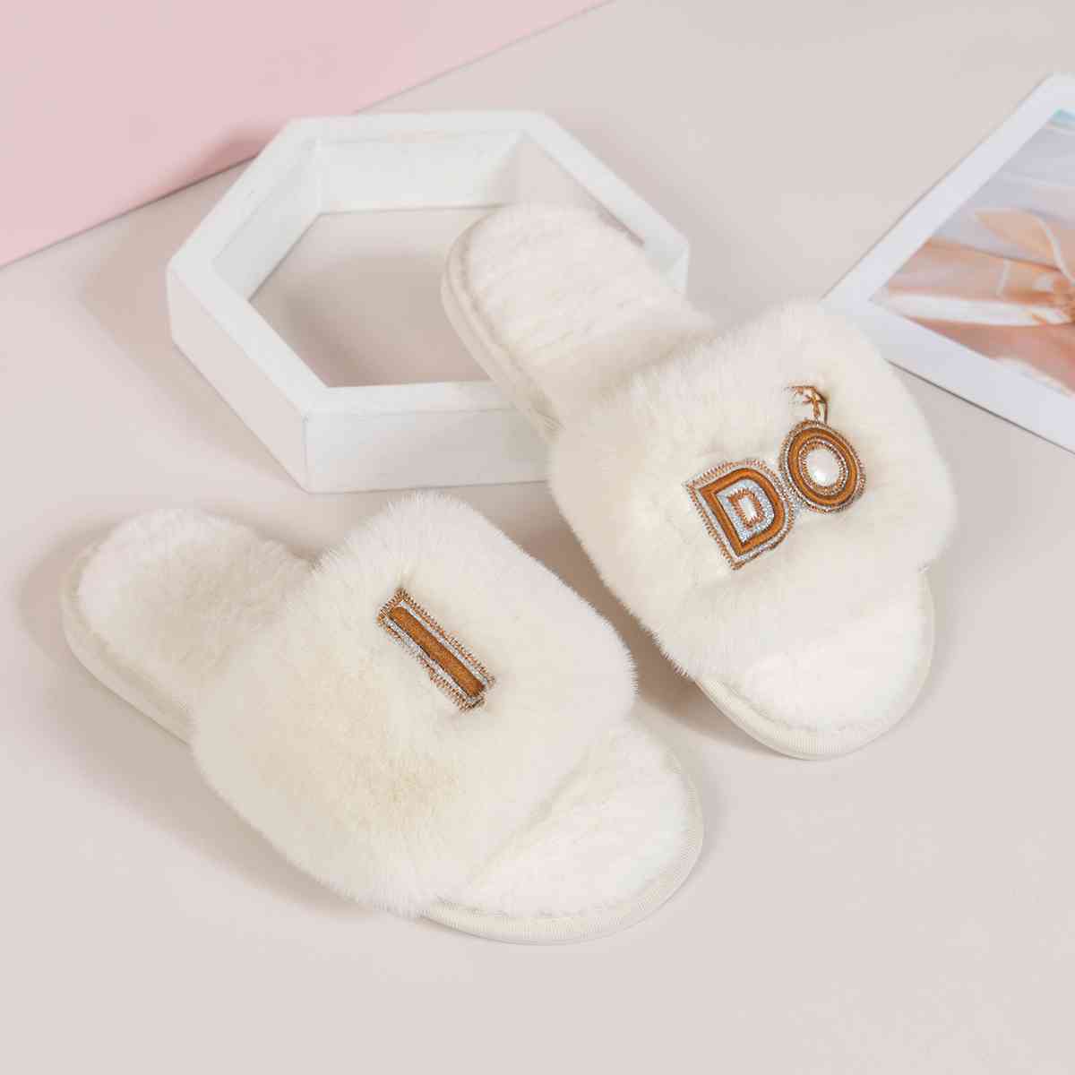 Faux Fur Open Toe Slippers - Accessories - Shoes - 8 - 2024