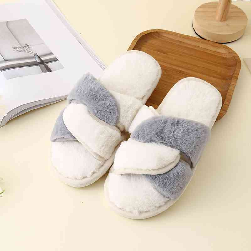 Fur Twisted Strap Slippers - Gray / S - Accessories - Shoes - 8 - 2024