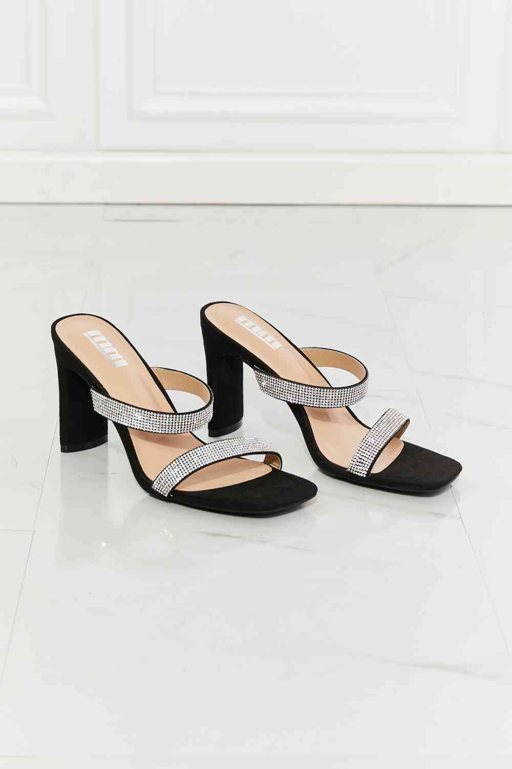 Leave A Little Sparkle Rhinestone Block Heel Sandal in Black - Accessories - Shoes - 6 - 2024