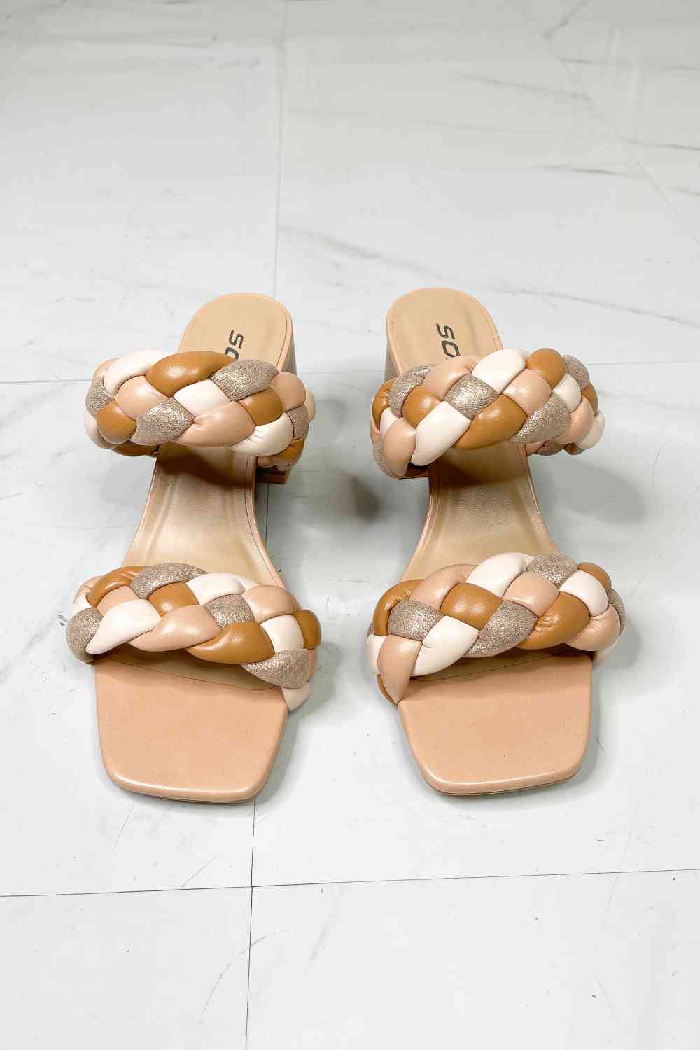SODA Interwoven Ideas Braided Strap Block Heel Slide Sandal in Nude - Accessories - Shoes - 3 - 2024
