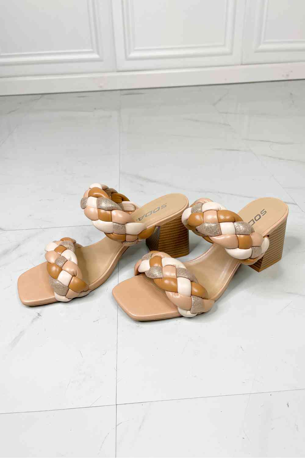 SODA Interwoven Ideas Braided Strap Block Heel Slide Sandal in Nude - Accessories - Shoes - 4 - 2024