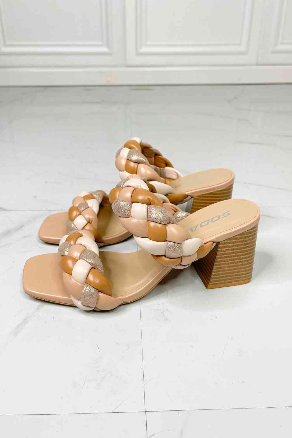 SODA Interwoven Ideas Braided Strap Block Heel Slide Sandal in Nude - Accessories - Shoes - 5 - 2024