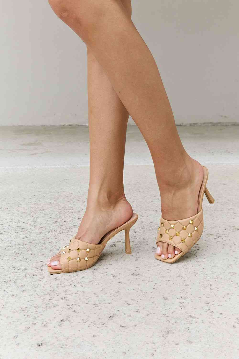 Square Toe Quilted Mule Heels in Nude - Accessories - Shoes - 3 - 2024