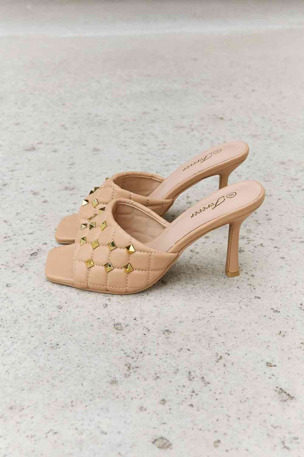 Square Toe Quilted Mule Heels in Nude - Accessories - Shoes - 8 - 2024