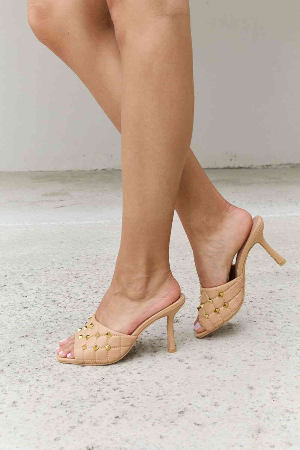 Square Toe Quilted Mule Heels in Nude - Accessories - Shoes - 4 - 2024
