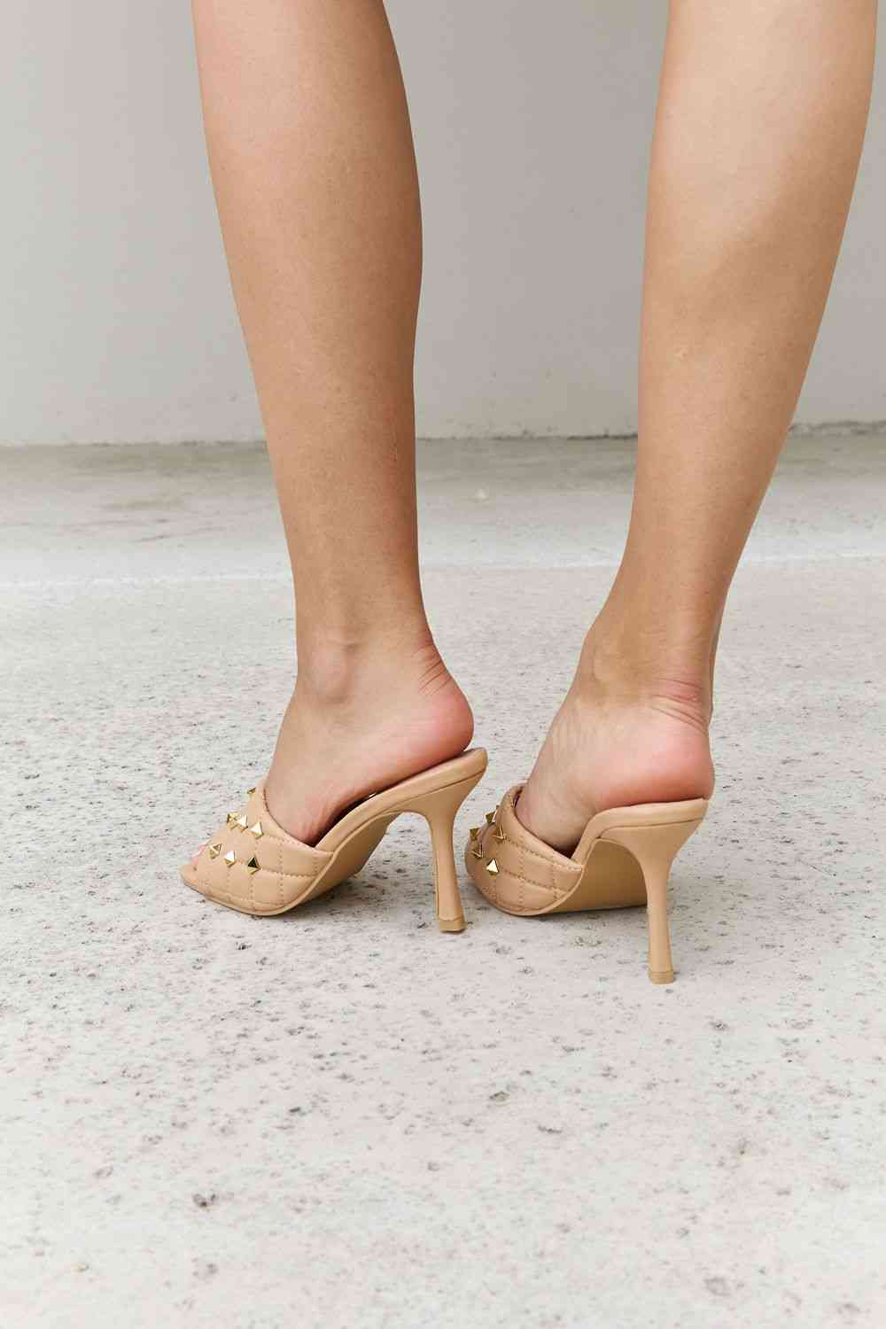 Square Toe Quilted Mule Heels in Nude - Accessories - Shoes - 5 - 2024