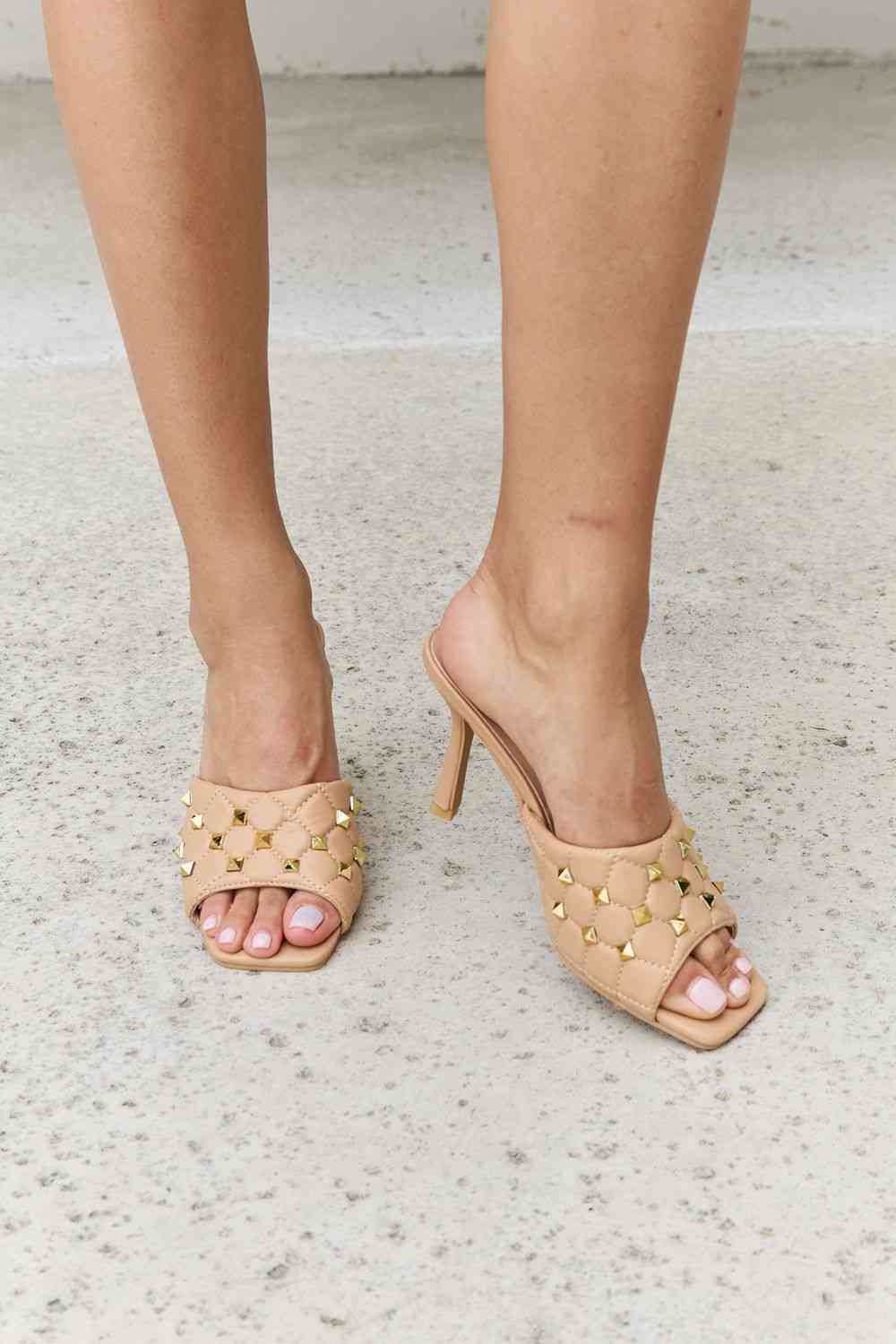 Square Toe Quilted Mule Heels in Nude - Beige / 6 - Accessories - Shoes - 1 - 2024