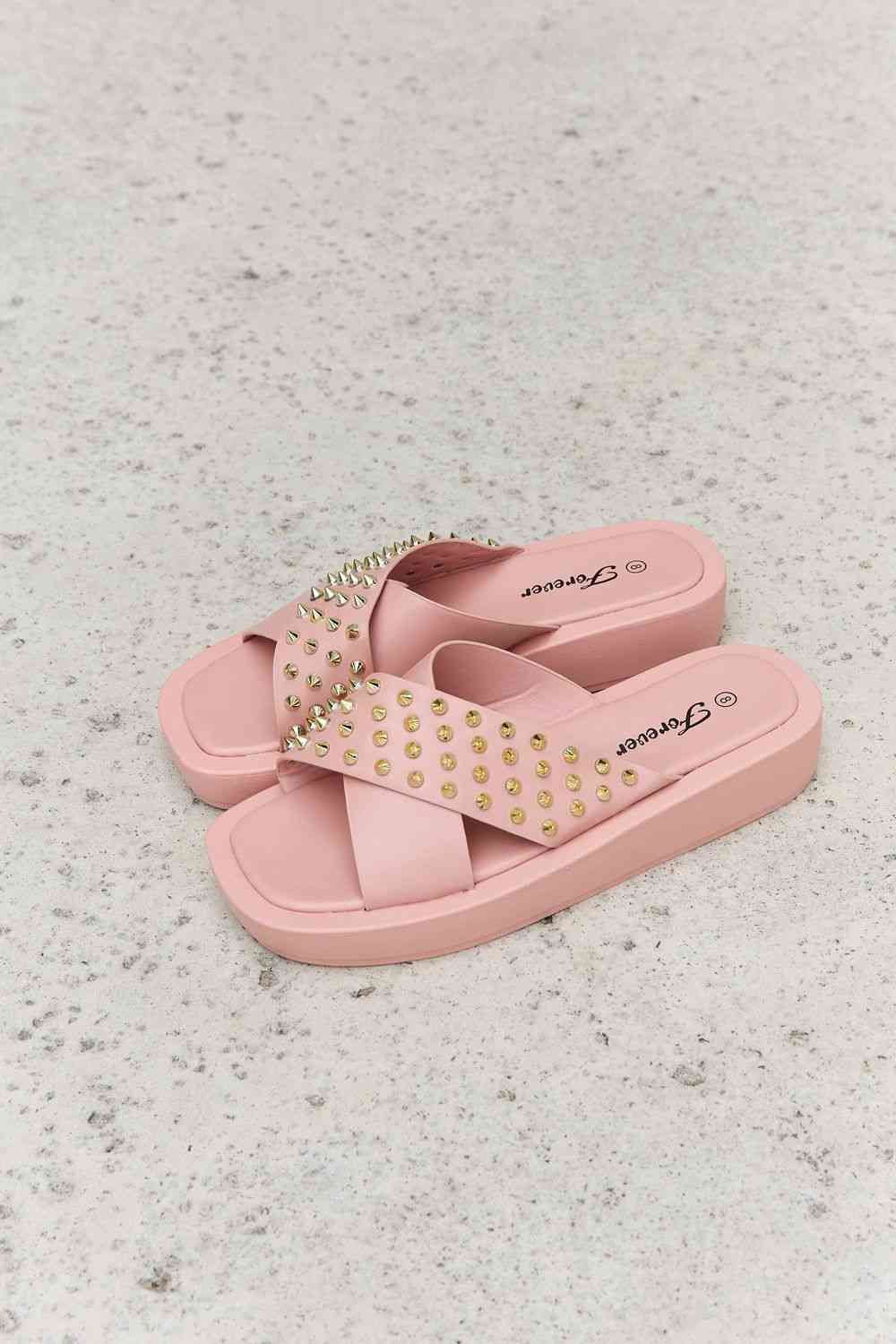 Studded Cross Strap Sandals in Blush - Accessories - Shoes - 7 - 2024