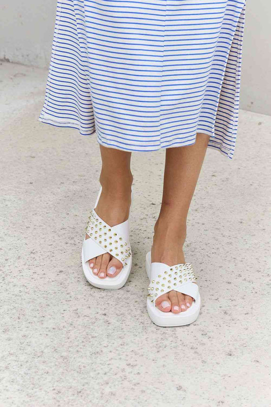 Studded Cross Strap Sandals in White - Accessories - Shoes - 2 - 2024