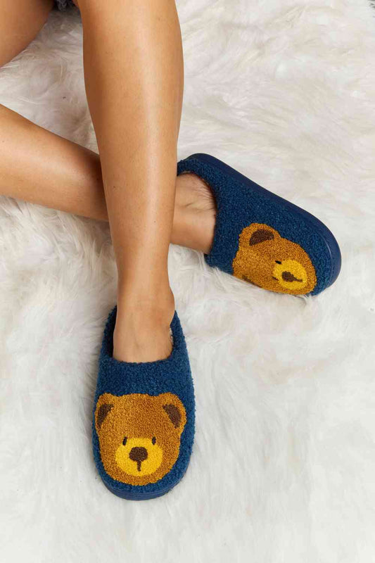 Teddy Bear Print Plush Slide Slippers - Blue / S - Accessories - Shoes - 1 - 2024