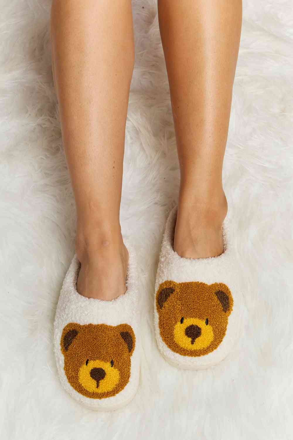 Teddy Bear Print Plush Slide Slippers - Accessories - Shoes - 20 - 2024