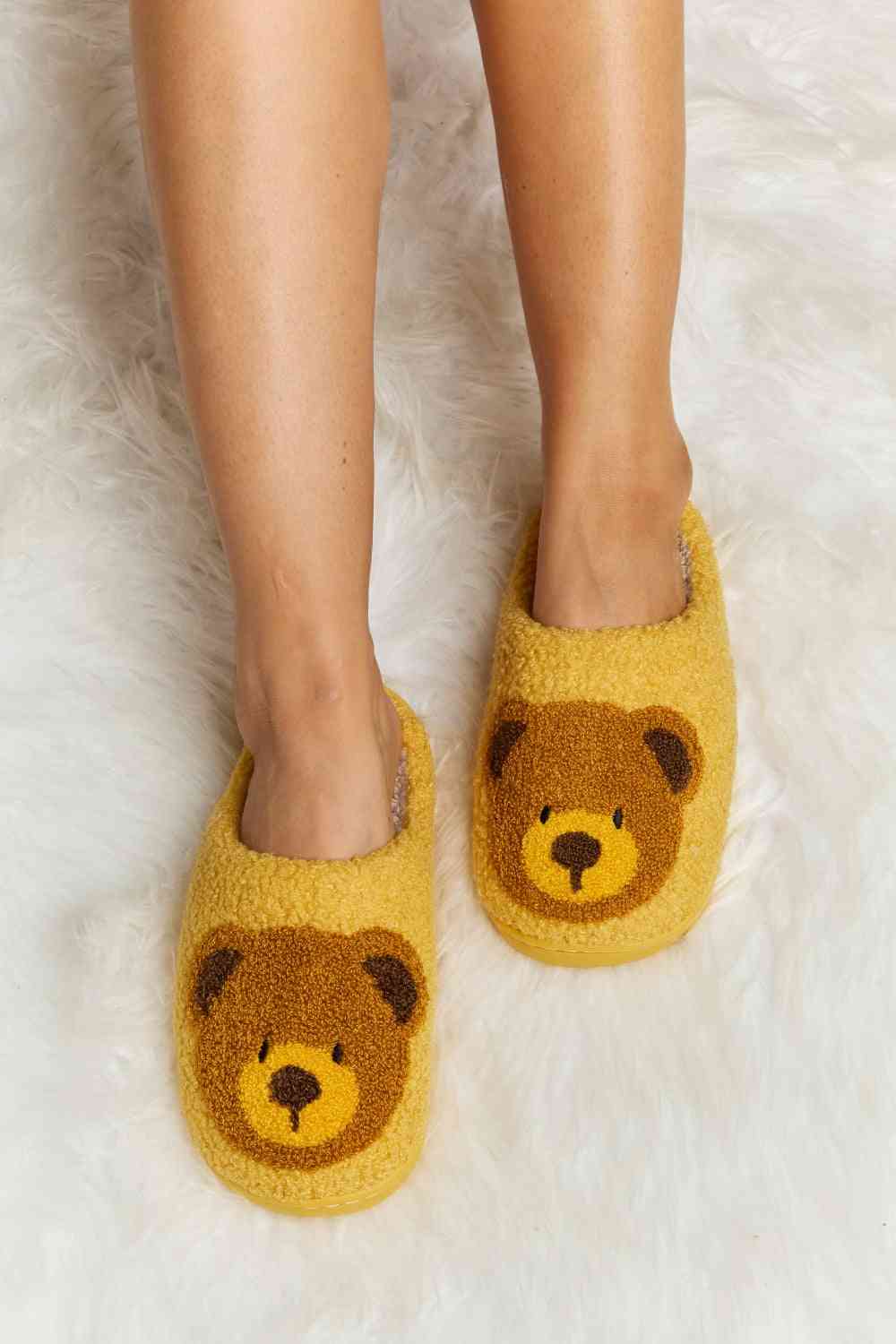Teddy Bear Print Plush Slide Slippers - Accessories - Shoes - 26 - 2024