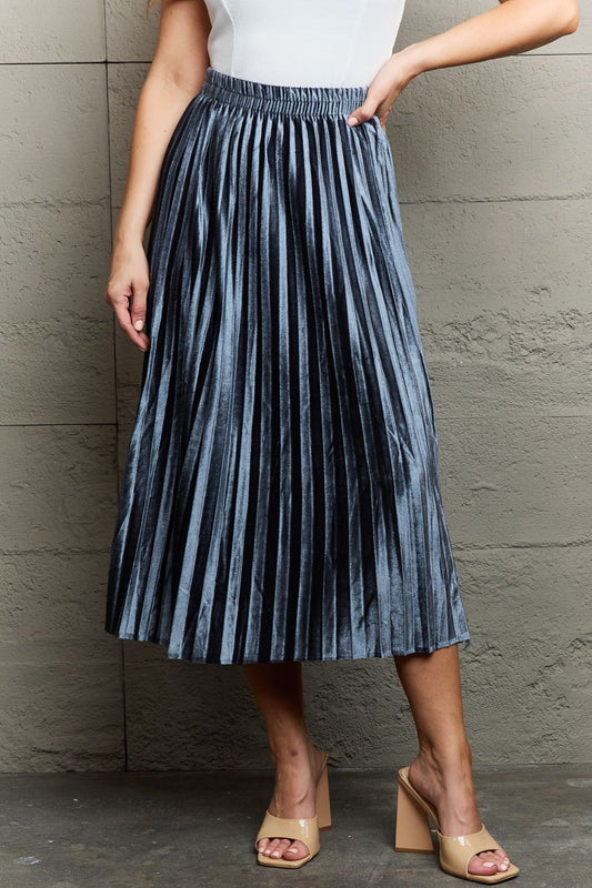 Accordion Pleated Flowy Midi Skirt - Dark Blue / One Size - Bottoms - Skirts - 1 - 2024