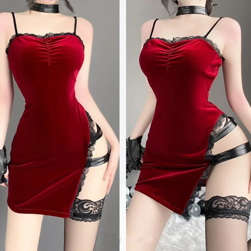 Ada Wong Resident Evil Cosplay Red Dress – Lace Cheongsam - All Dresses - Cosplay - 11