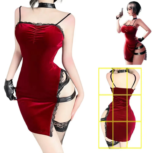 Ada Wong Resident Evil Cosplay Red Dress – Lace Cheongsam - All Dresses - Cosplay - 1