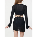 Ivory Mesh Chain Bikini Set – Long Sleeve Lace-Up Beachwear - Swimsuits - Swimwear - 14