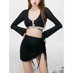 Ivory Mesh Chain Bikini Set – Long Sleeve Lace-Up Beachwear - Swimsuits - Swimwear - 15