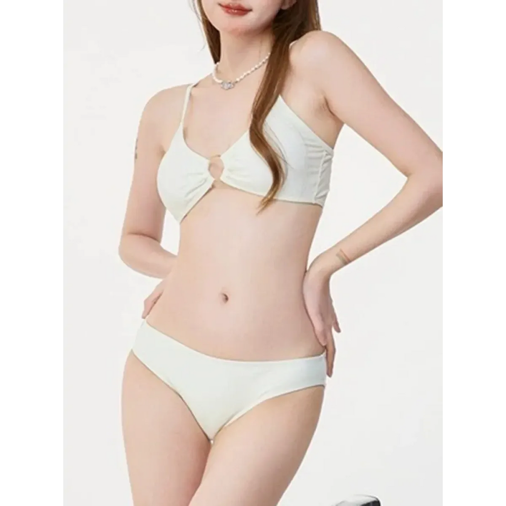 Ivory Mesh Chain Bikini Set – Long Sleeve Lace-Up Beachwear - Swimsuits - Swimwear - 3