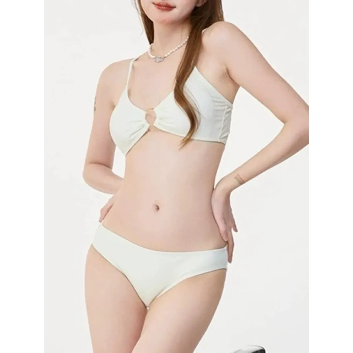 Ivory Mesh Chain Bikini Set – Long Sleeve Lace-Up Beachwear - Swimsuits - Swimwear - 10