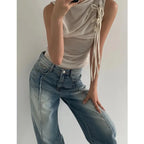 Lace-Up Mesh Ruched Tank Top - Women’s Clothing & Accessories - Tank Top / Cami - 2