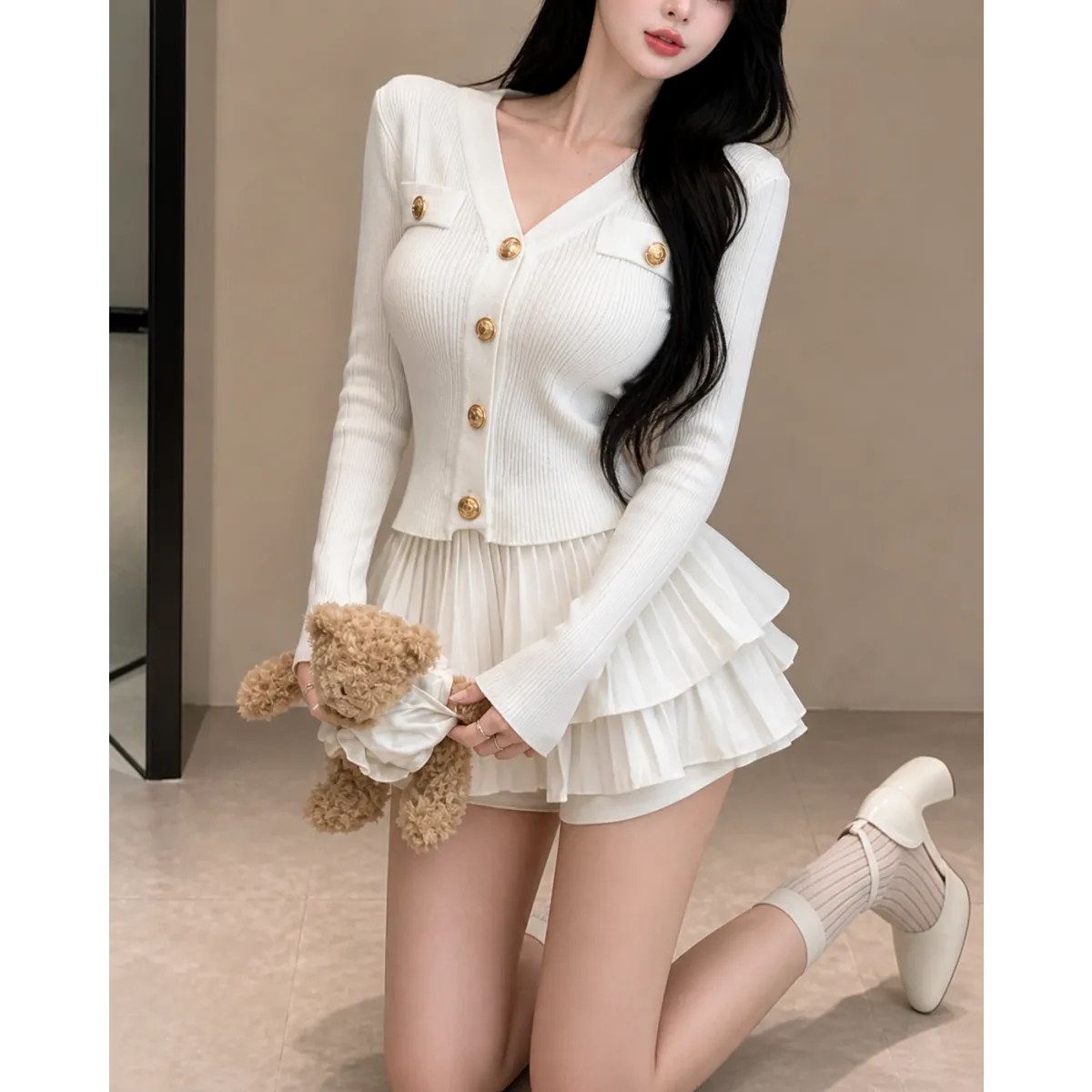 Y2K Kawaii Knitted Two-Piece Set – Elegant Mini Skirt Suit - Bottoms - Short - Round - Clothing Sets - 5