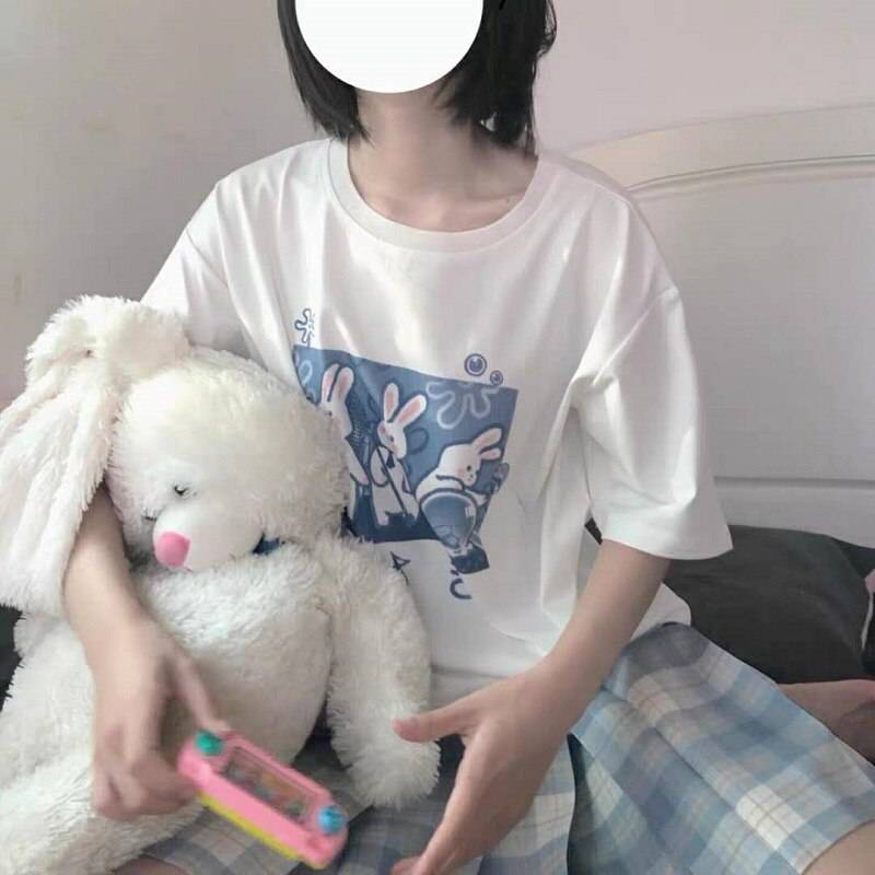 Aesthetic Bunny Print T - T-Shirts - Shirts & Tops - 13 - 2024