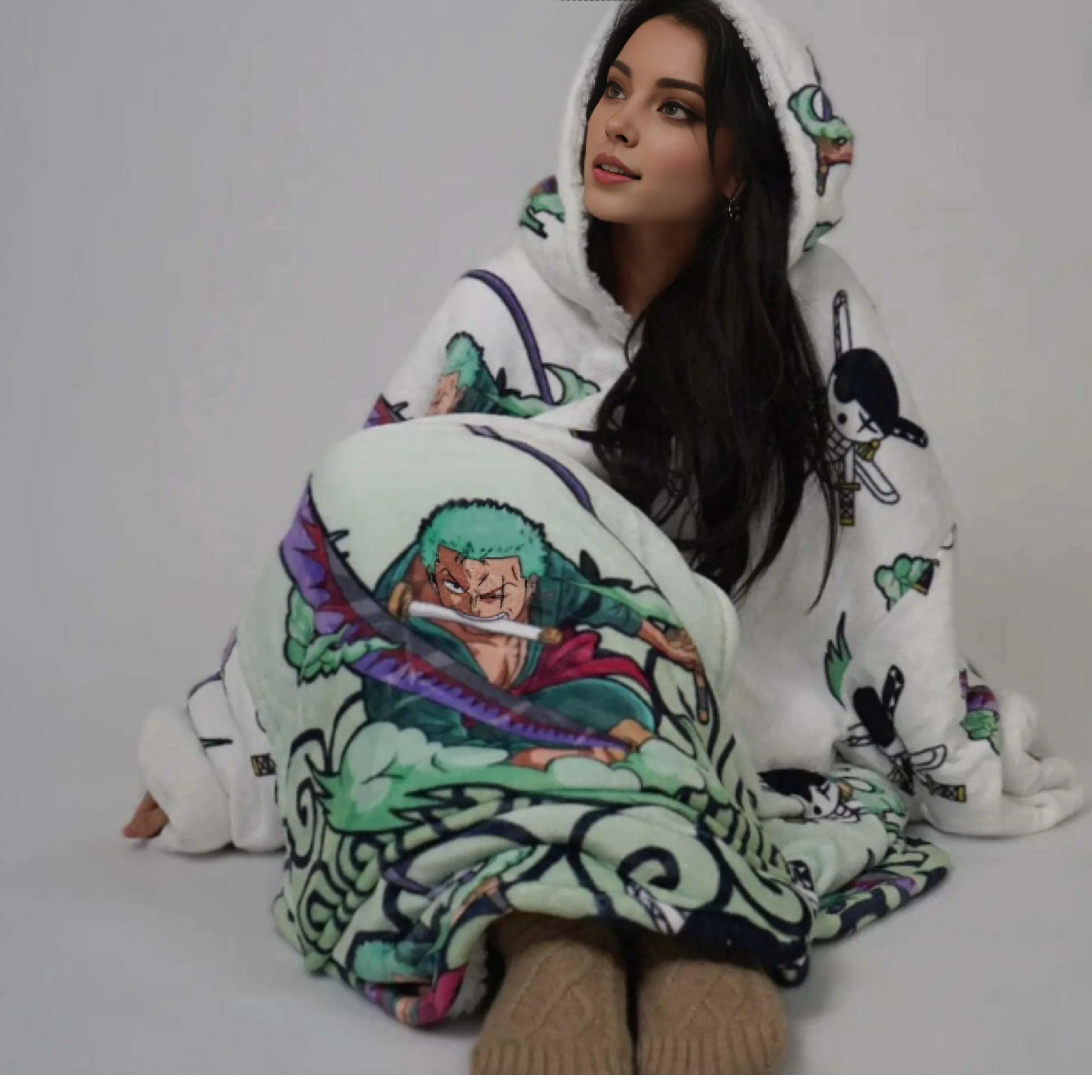 Zoro One Piece Sherpa Wearable Blanket Hoodie
