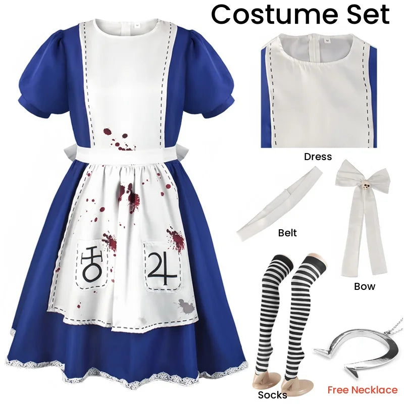 Madness Returns Alice Cosplay Costume Dress with Apron and Wig for Women - XS / Costume Only - All Dresses - Costumes