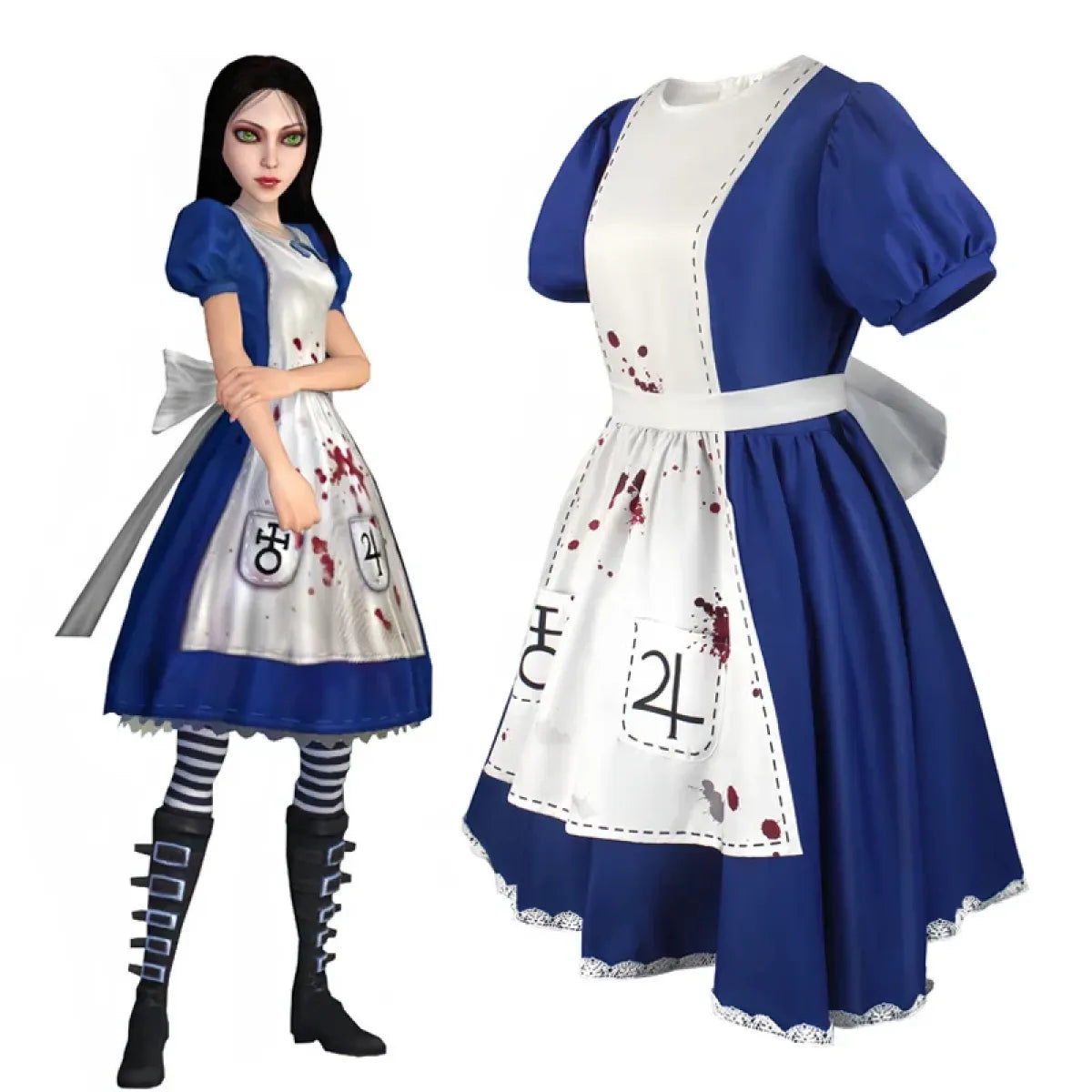 Madness Returns Alice Cosplay Costume Dress with Apron and Wig for Women - All Dresses - Cosplay - 3