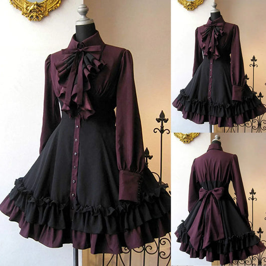 Autumn Elegant Gothic Lolita Dress - Pleated Lace-Up - Dark Red / XS / United States - All Dresses - Dresses - 7 - 2024