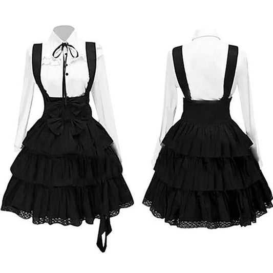 Black Lolita Princess Skirt Suit - 2PC Costume with Dress & Bow Tie - Kawaii Stop -  black-lolita-princess-skirt-suit-2pc-costume-with-dress-bow-tie