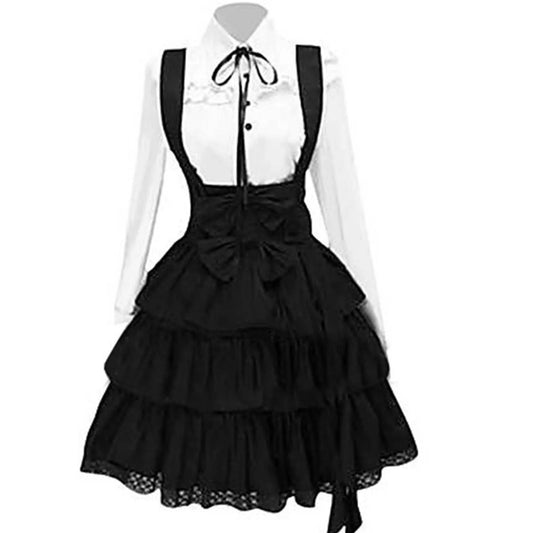 Black Lolita Princess Skirt Suit - 2PC Costume with Dress & Bow Tie - Black / S / CHINA - All Dresses - Dresses - 7