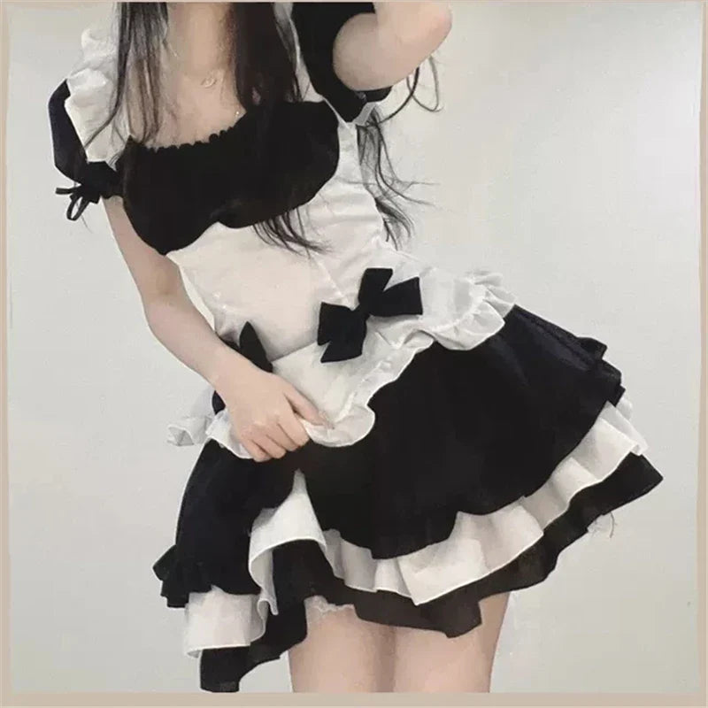 Black White Chocolate Lolita Dress - French Bowknot Maid - All Dresses - Dresses - 3 - 2024