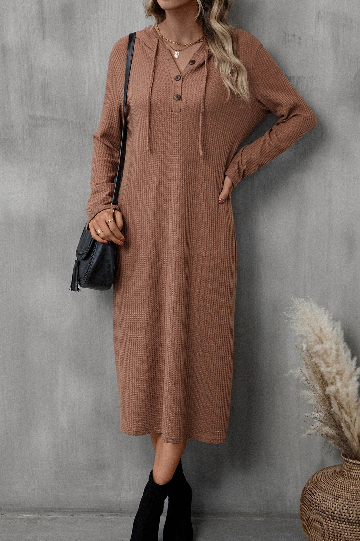Buttoned Long Sleeve Hooded Dress - All Dresses - Dresses - 5 - 2024