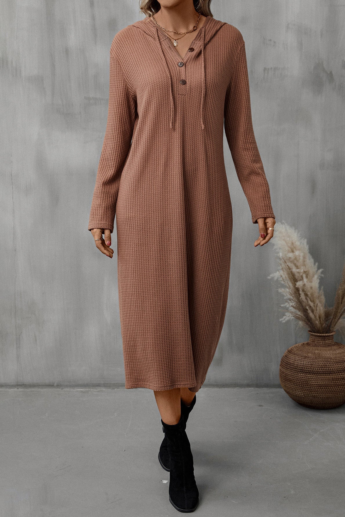 Buttoned Long Sleeve Hooded Dress - All Dresses - Dresses - 3 - 2024